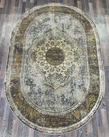 Ковер турецкий A3503A Lisa (Полиэстер, желтый, серый) овальный