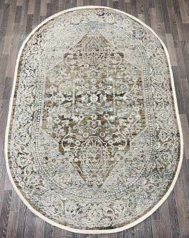 Ковер турецкий овальный 3537A_1 FLORIDA (полиэстер хит сет, бежевый, голубой)